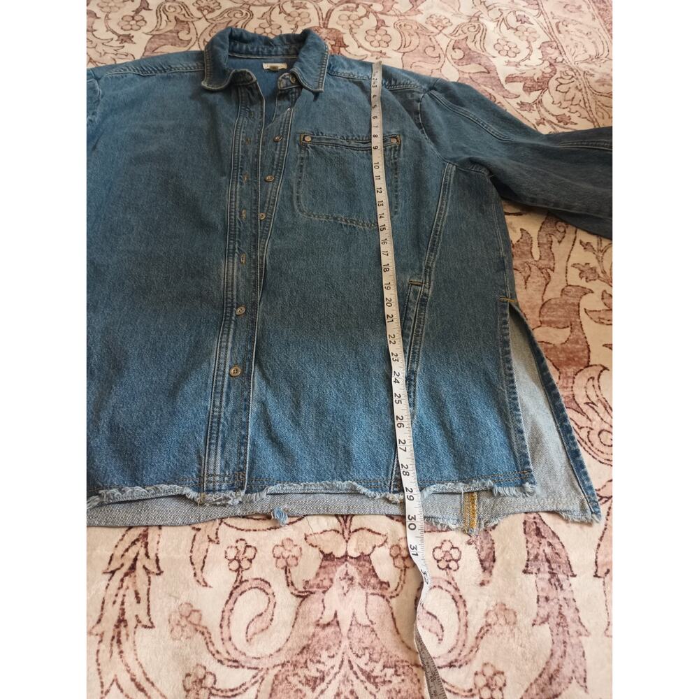 Anthropologie Pilcro Denim Shacket S/M Oversized Distressed Raw Hem Chore - Picture 12 of 12